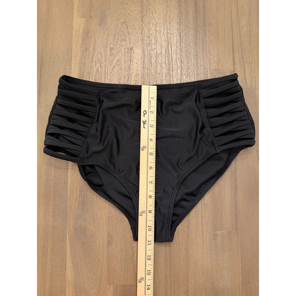 Black High Waisted Strappy Side Cutout Bikini‎ Bottoms Size Medium